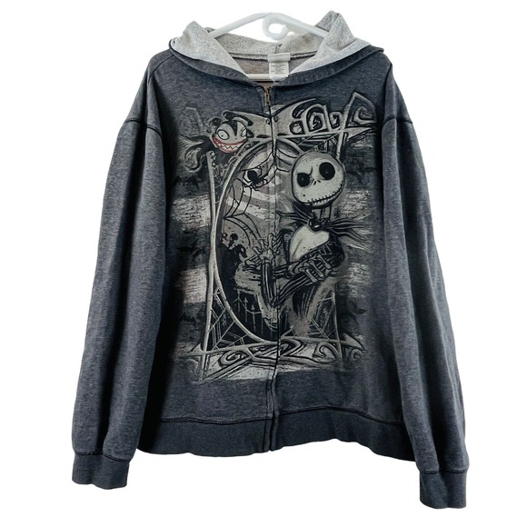 Adult XXL Disney Store Nightmare Before Christmas Hoodie Gray Jack Scary Teddy‎ - Picture 1 of 7